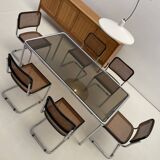 Etienne Fermigier - Dinning table in chrome and smoked glass