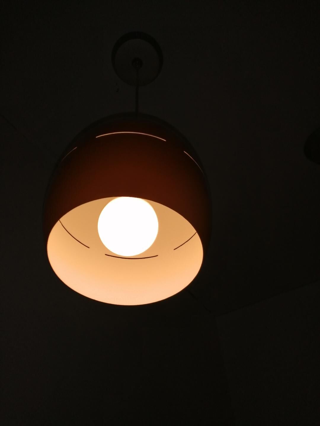 Suite of 3 vintage orange pendant lamps 70s