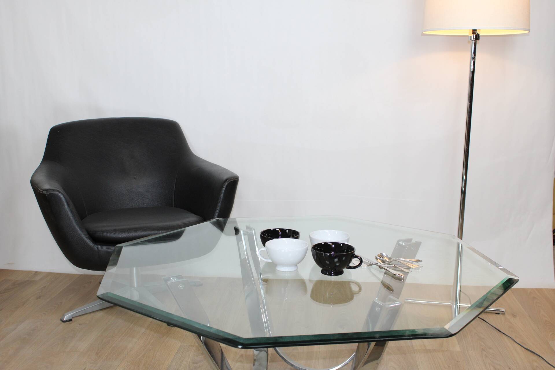 Glass and chrome coffee table by Roger Spunger for Dunbar, 1960s, USA