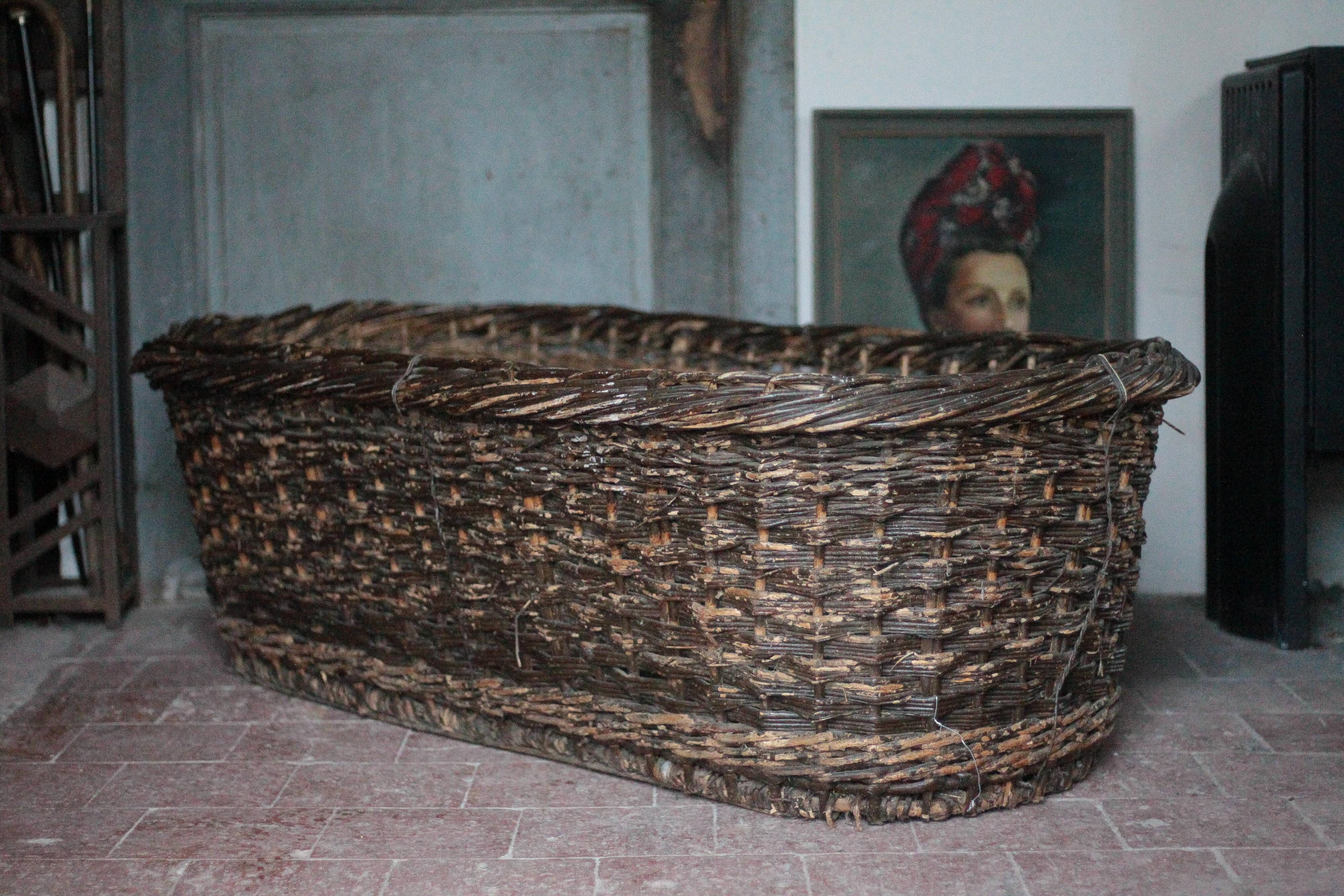 XXL woven basket antique, wicker basket, storage, baker's tool