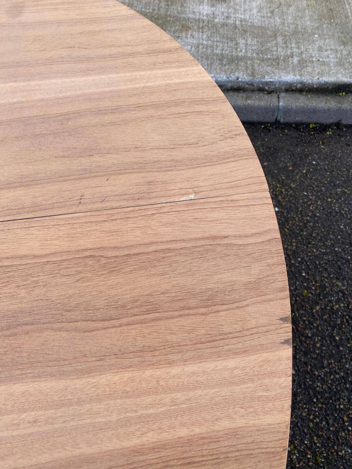 Renovated round extendable Scandinavian dining table in teak, 153cm.