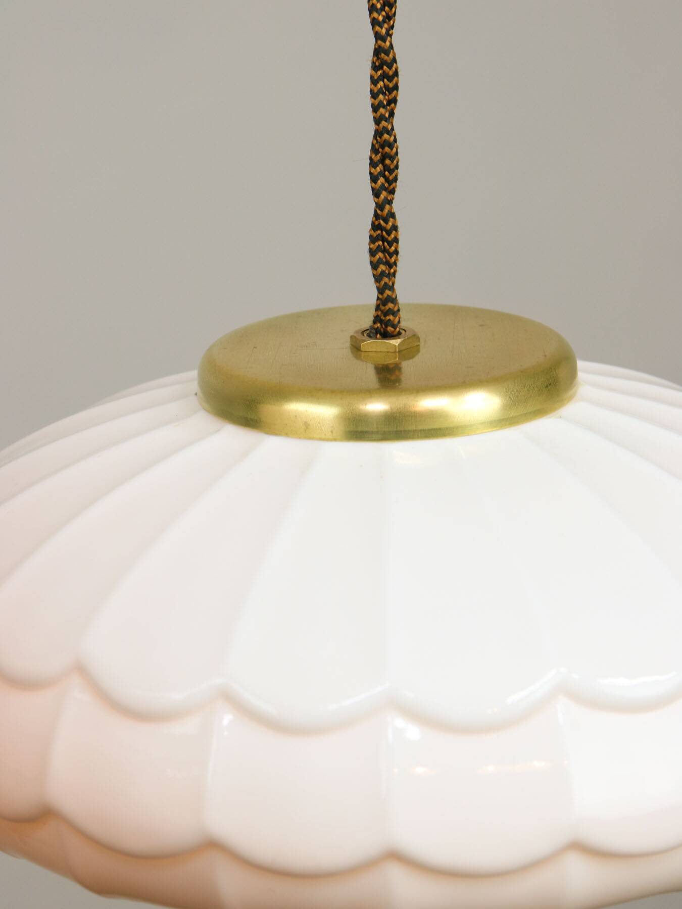 Mid-Century Italian Ceramic & Brass Pendant Lamps, Set of 2