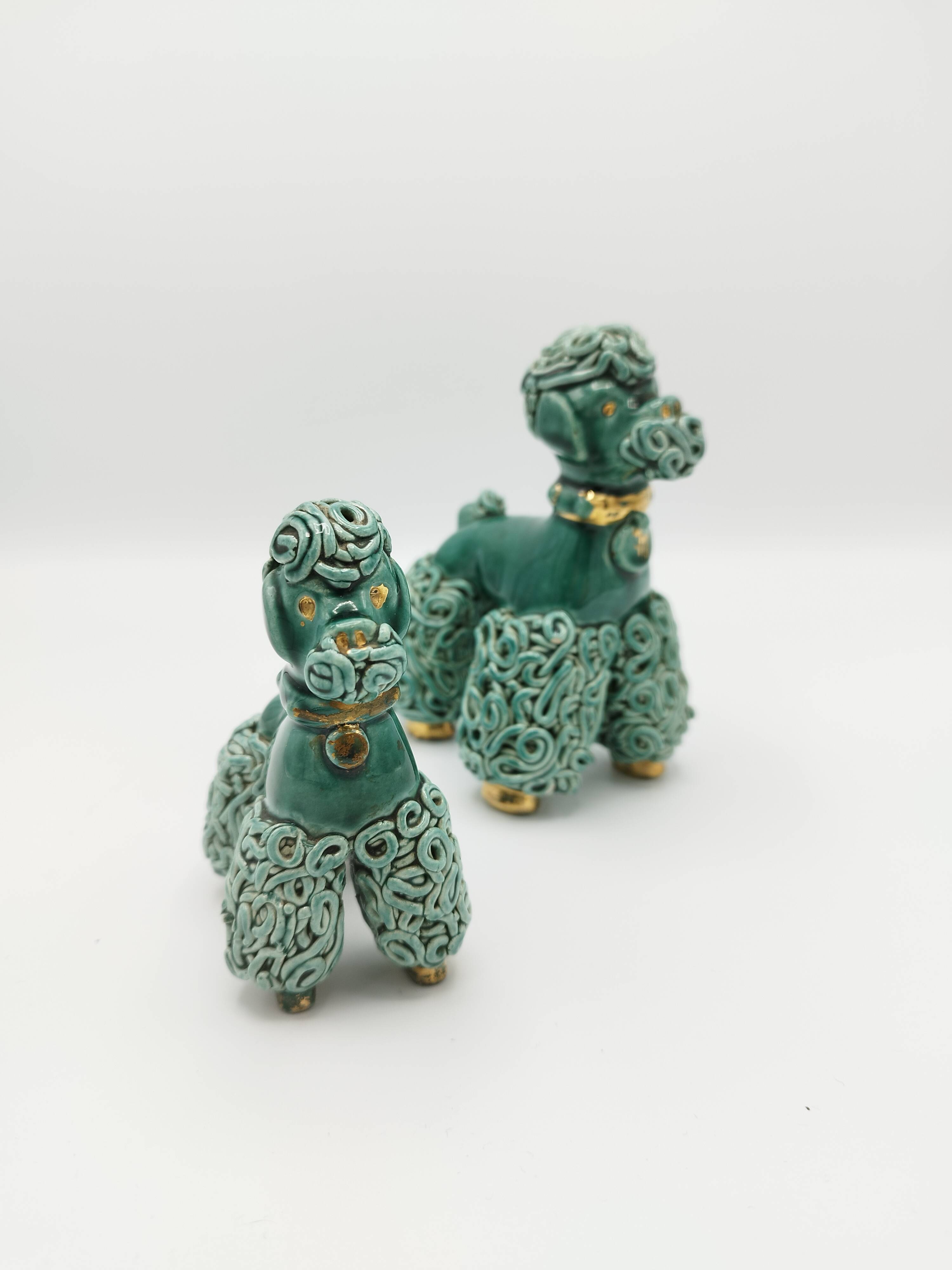Lot of 2 royal poodles in 1960s spaghetti ceramic