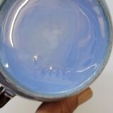 Art deco coffee service in fine iridescent blue porcelain, metal and wood