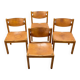 Set of 4 chairs from the 1960s in elm and patinated leather.