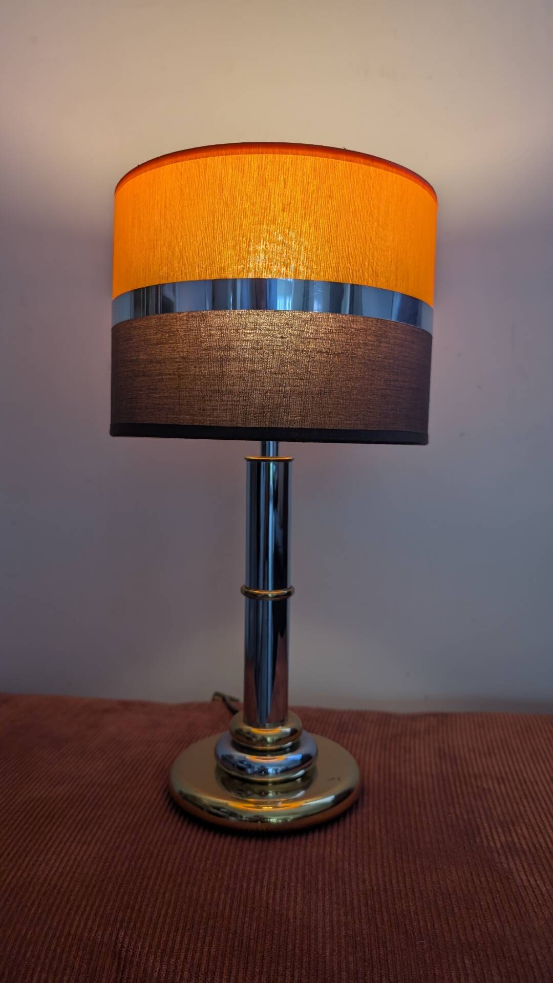Vintage orange and chocolate lamp design.