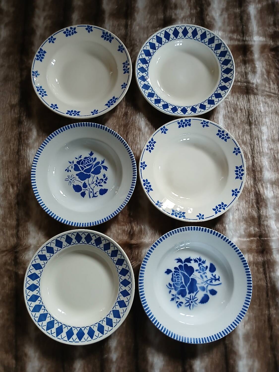 6 mismatched antique deep plates