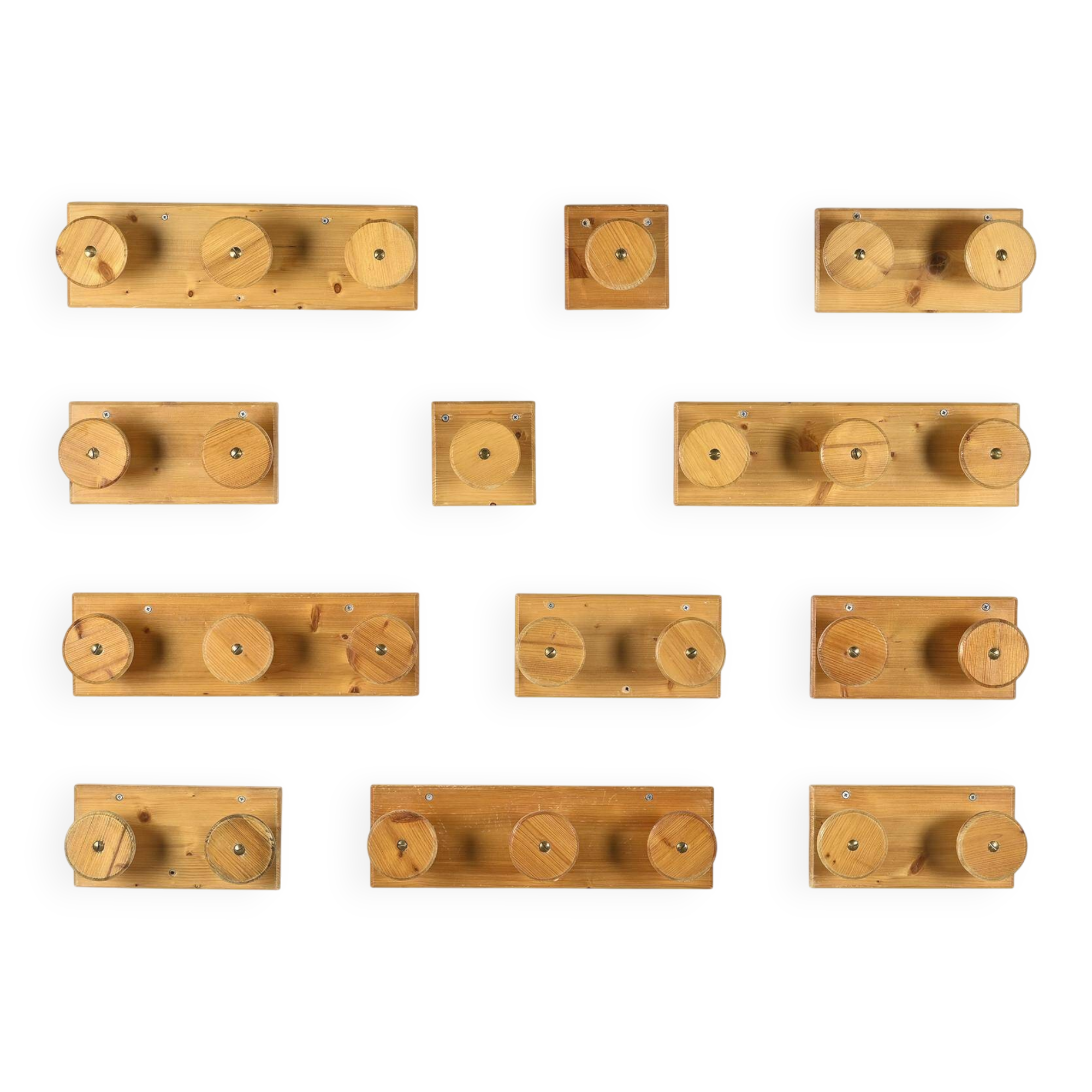 Set of solid pine wall hooks, France, circa 1970