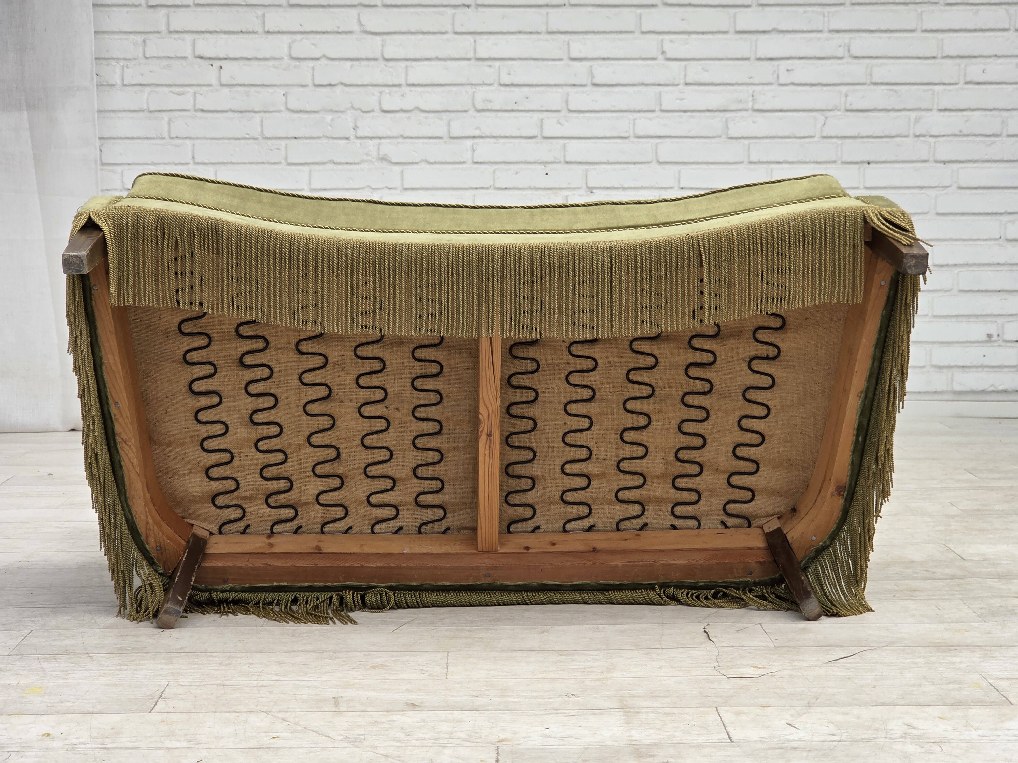 1970s, Danish 2-seater sofa, light green furniture velour.