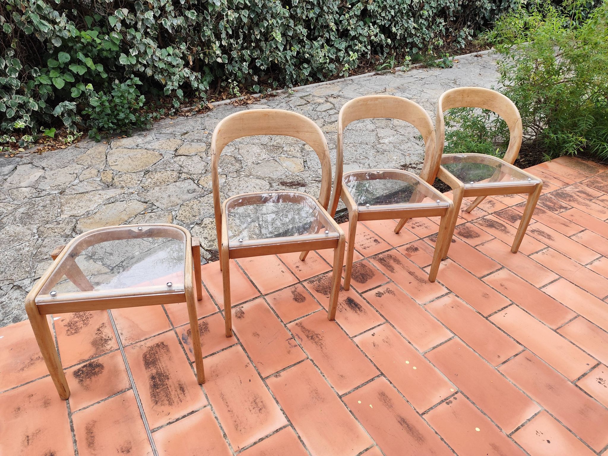 Set of 3 chairs + 1 stool baumann model gondole light oak reinterpreted