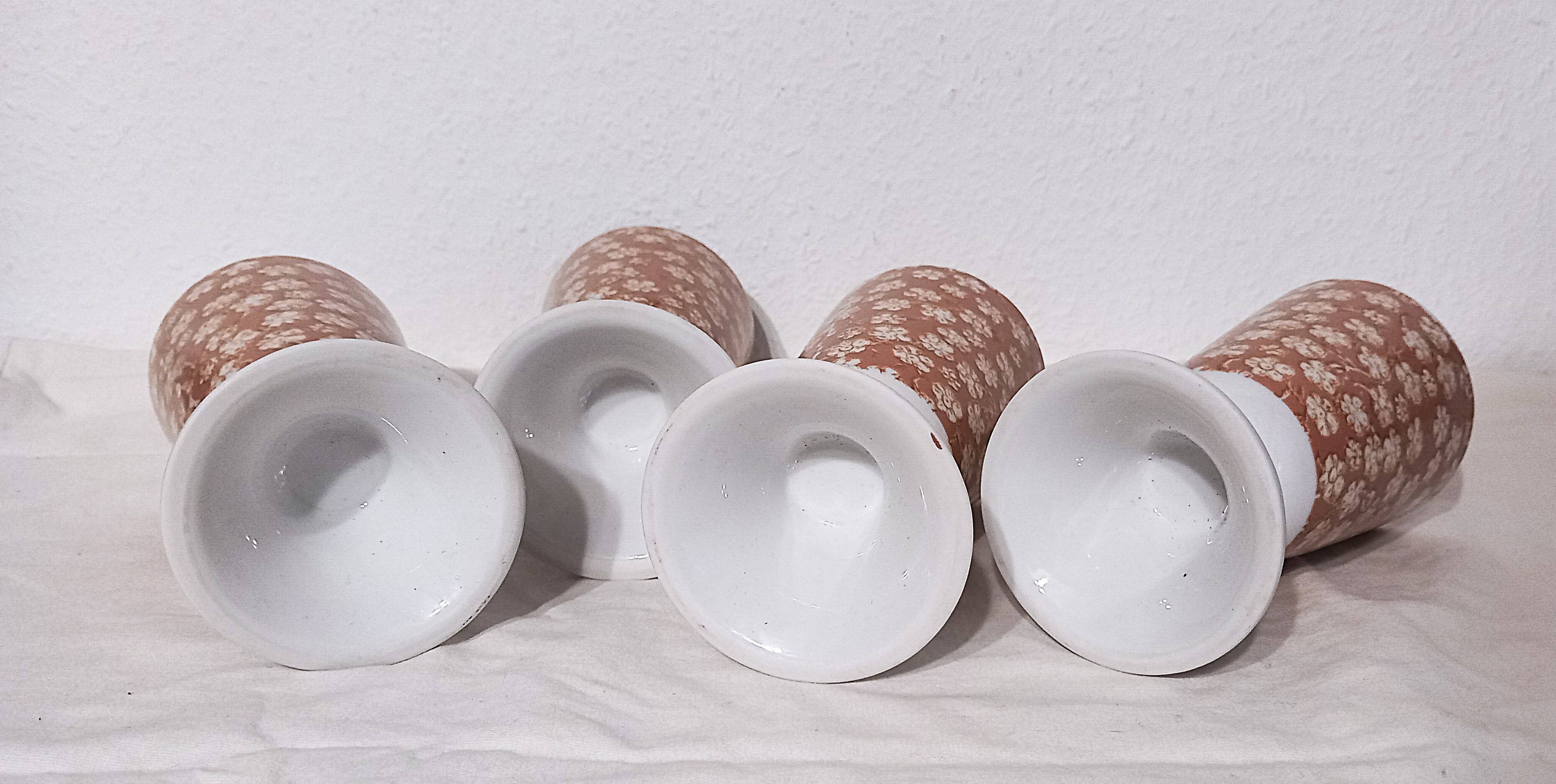 Mazagrans Coffee Cups Set of 4 with Salmon Pink Floral Decor