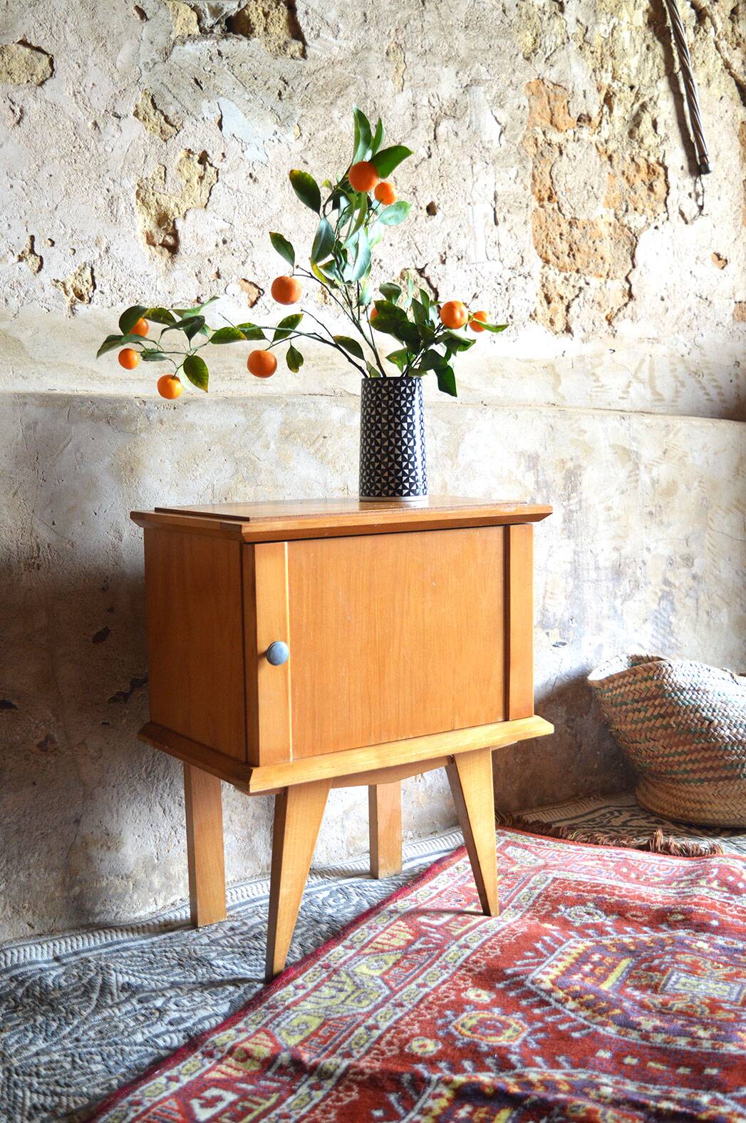 Blonde wood bedside table