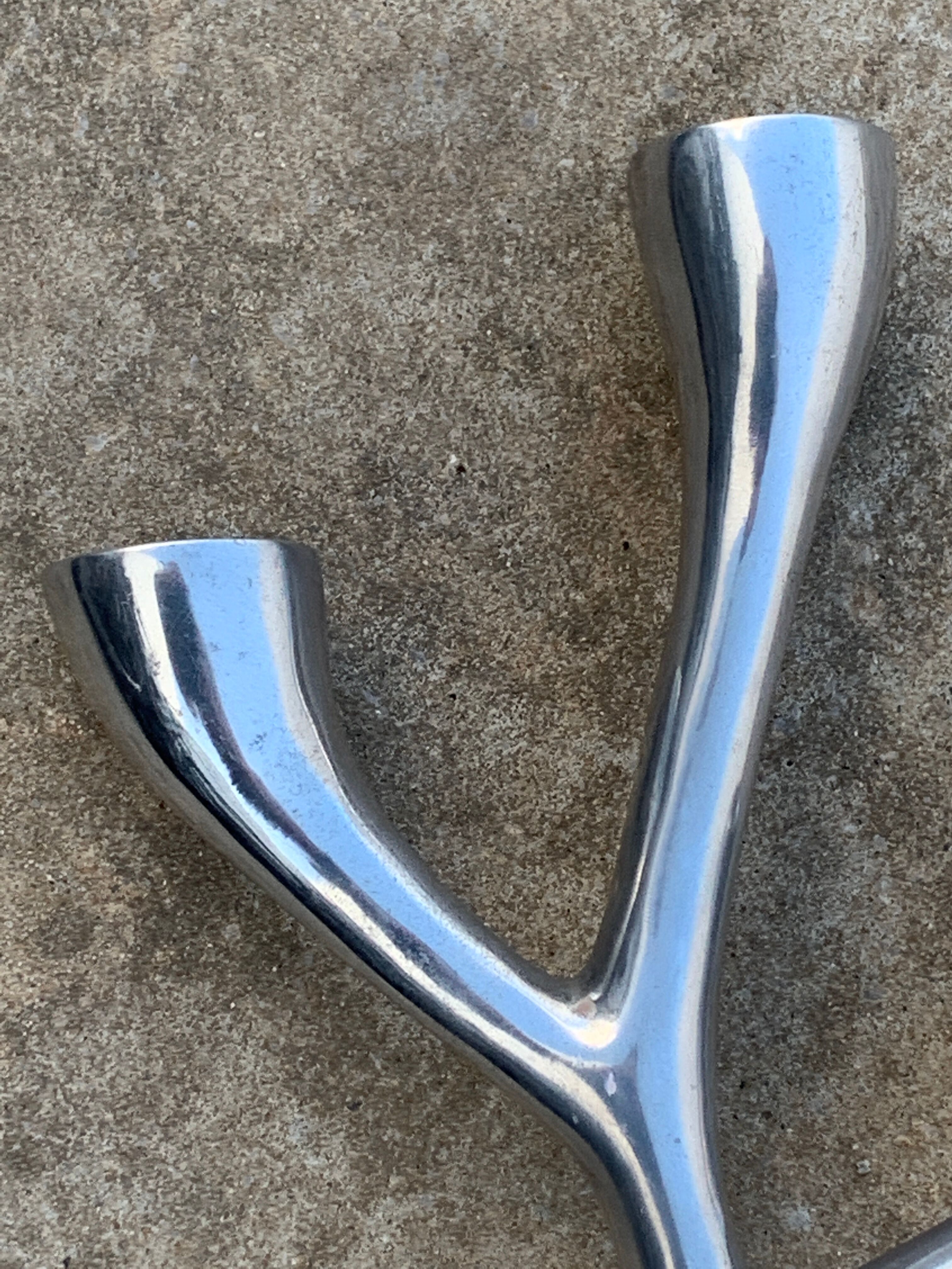 Organic candle holder in brushed aluminum, 3 branches, 1970