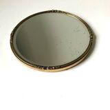 Antique Beveled Mirror with Metal frame Gold colored brass 14 cm diameter