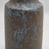 Brutalist stoneware vase with blue powdered enamel