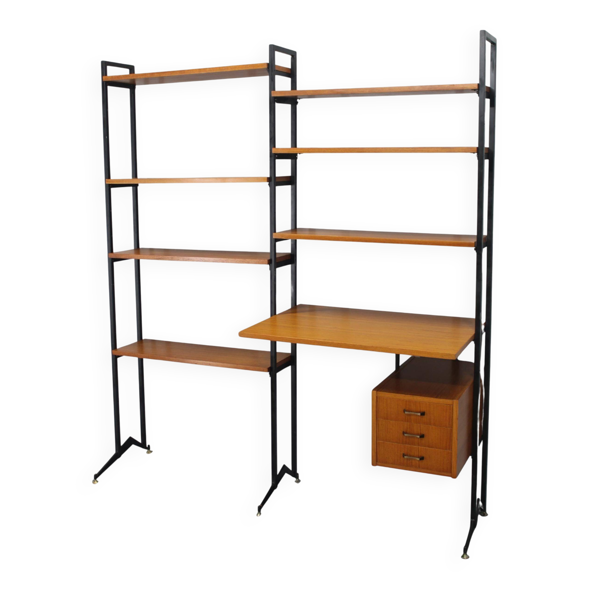1970s Italian teak shelves unit with desk
