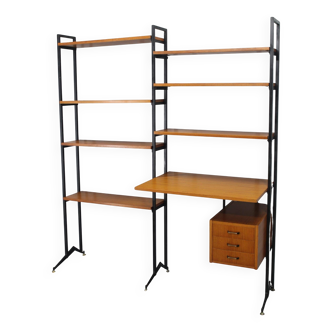 1970s Italian teak shelves unit with desk