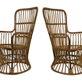 Ensemble de deux fauteuils en rotin du milieu du siècle par Bonacina 1950 Design