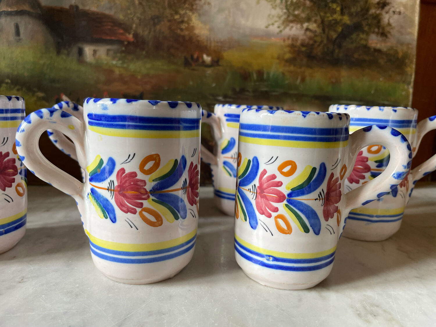 6 ceramic cups signed hc