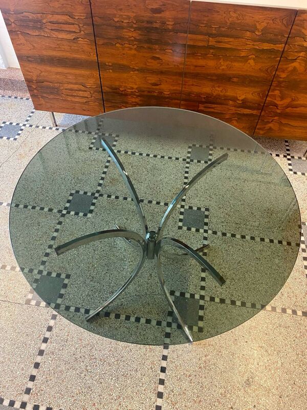 Table ronde italienne en verre fumé 1970 style Giotto Stoppino