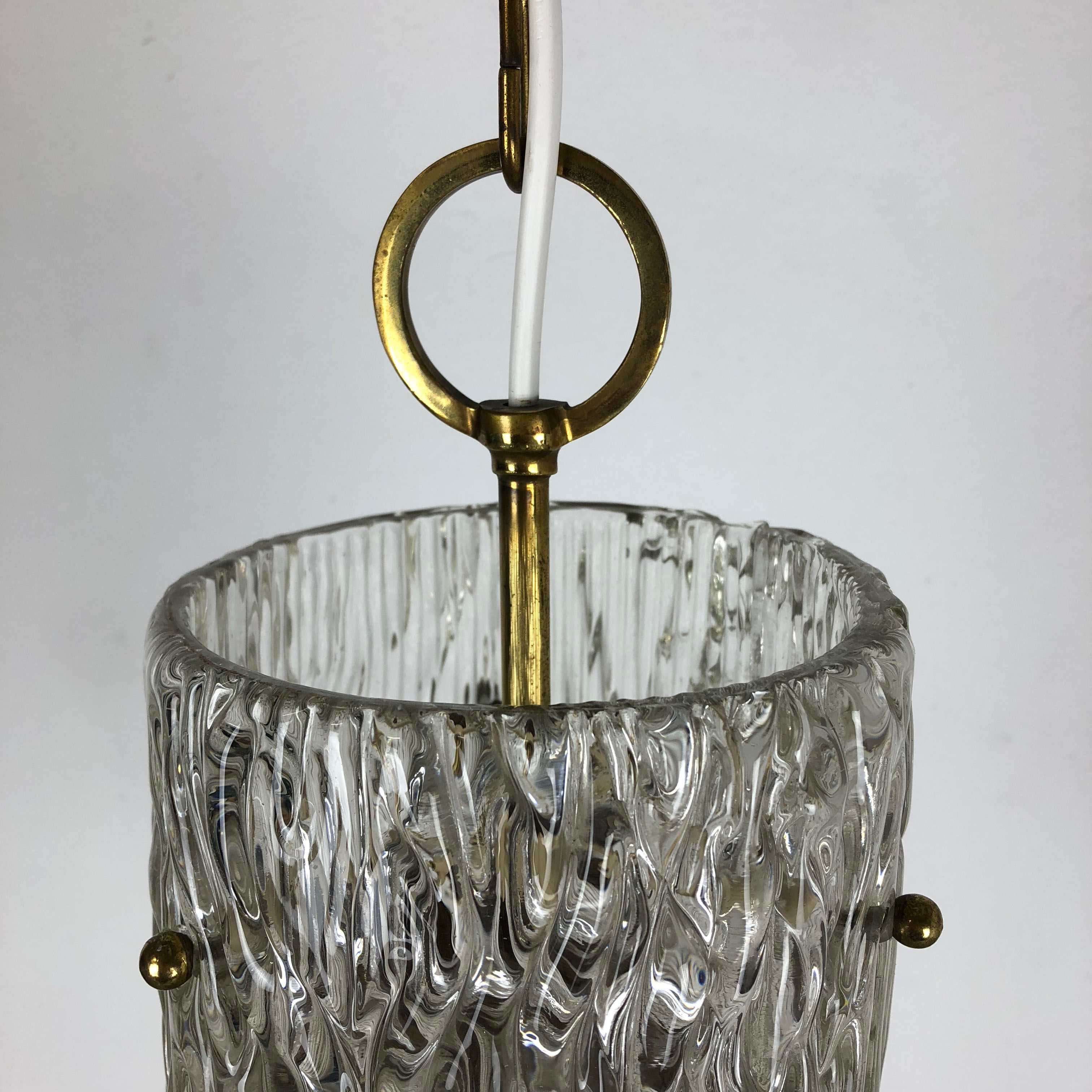 Hollywood Regency Ice Glass Hanging Light, J. T. Kalmar Lights, Austria, 1950s