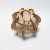 Scandinavian design pendant lampshade 70s 1970s vintage in wood and wire
