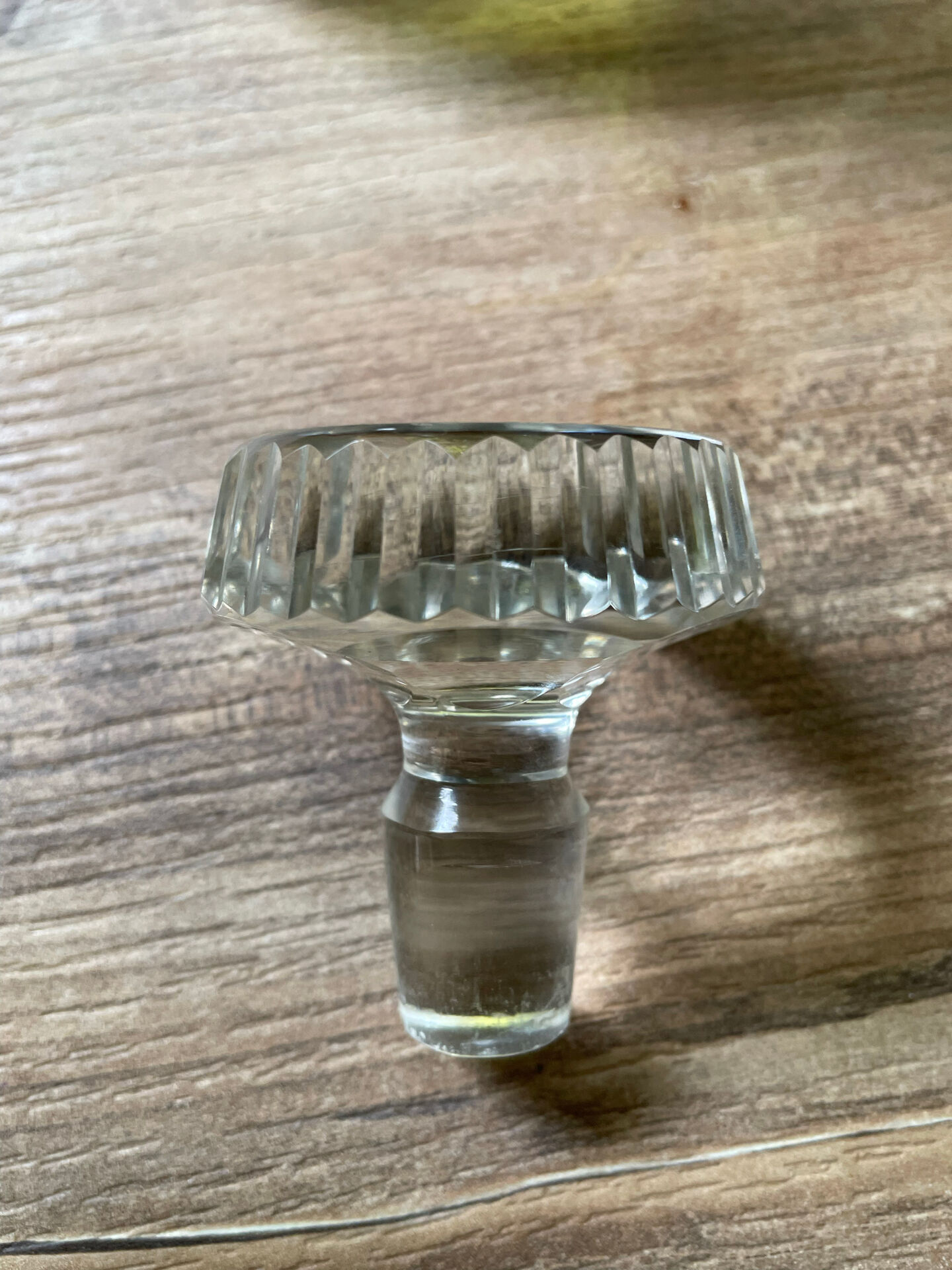 "Bohemian crystal carafe from Czechoslovakia with stopper, engraved decoration."