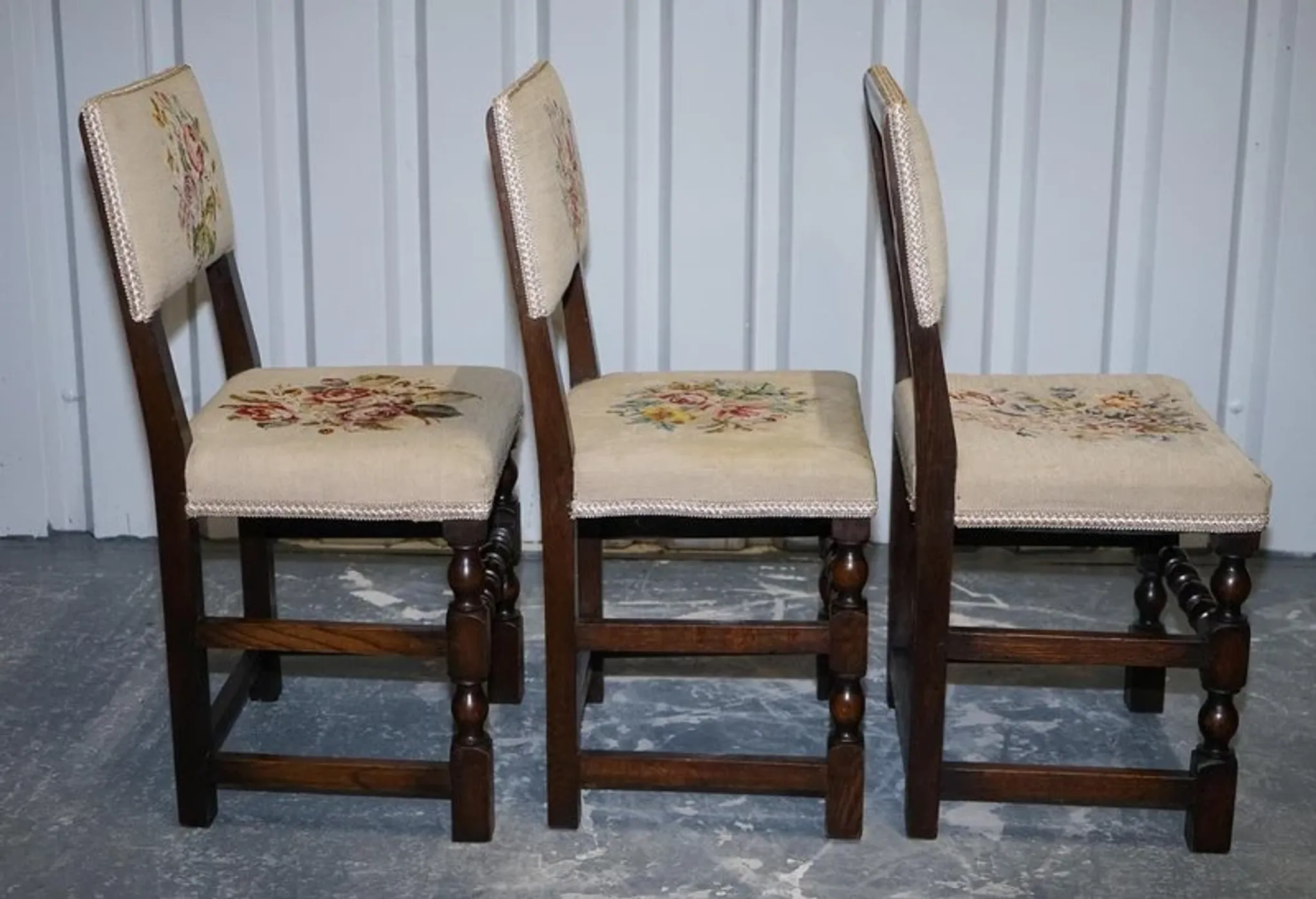 Victorian Floral Tapestry Dining Chairs, England, Set of 6