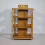 Solid cherry wood rolling shelf, unique piece, 1970s