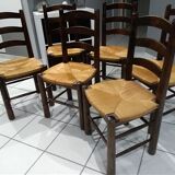 Suite of 6 brutalist straw chairs, 1940s