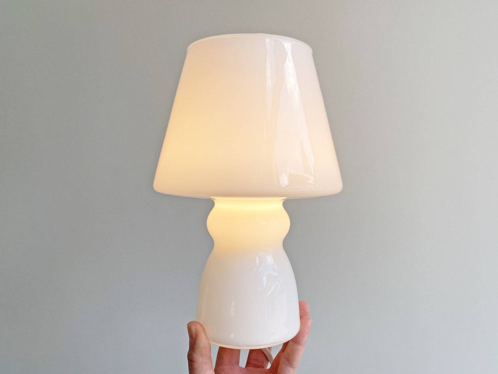 White vintage glass table lamp, mushroom lamp