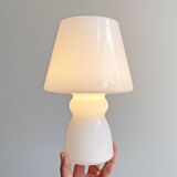 White vintage glass table lamp, mushroom lamp