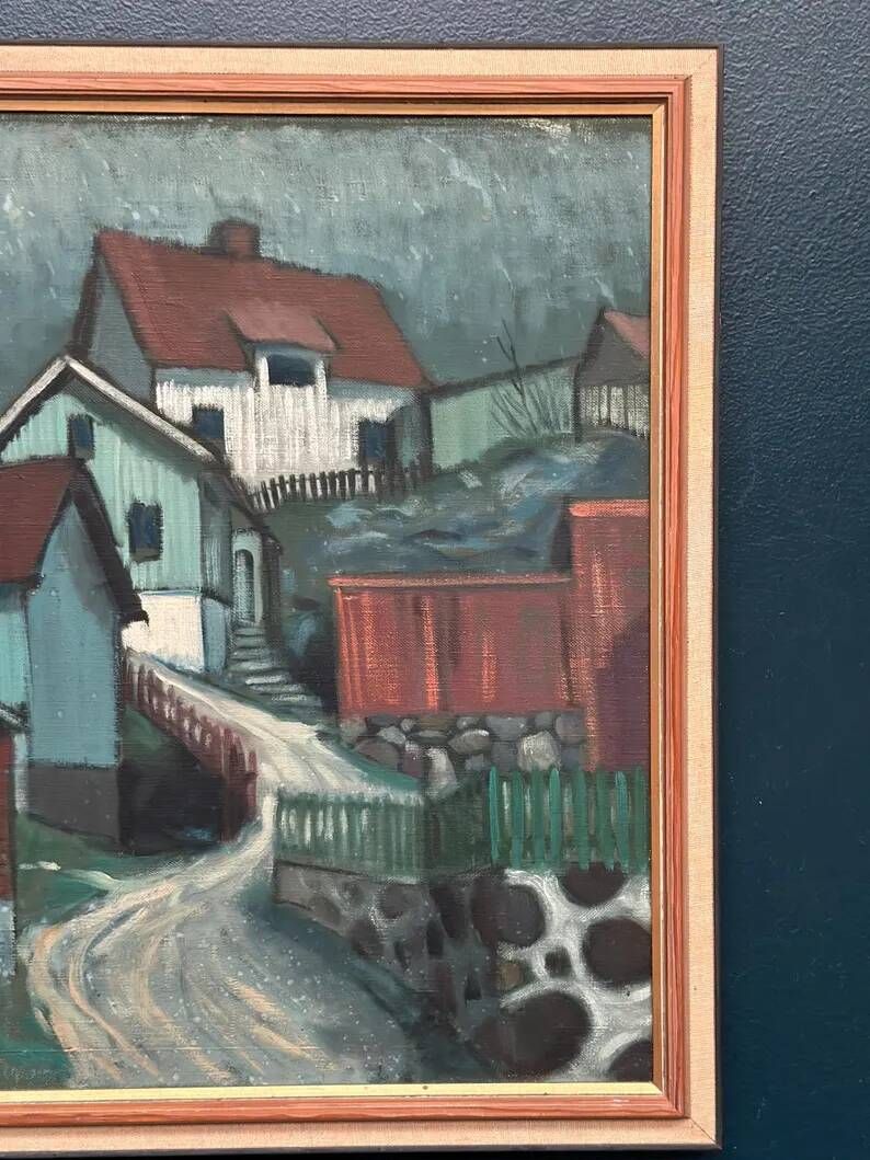 Original Swedish Oil on Canvas – “Stryket, Nordingrå” – Signed – Dated 1959 – Vintage & Framed – 52 × 44 cm (20.5" × 17.3")