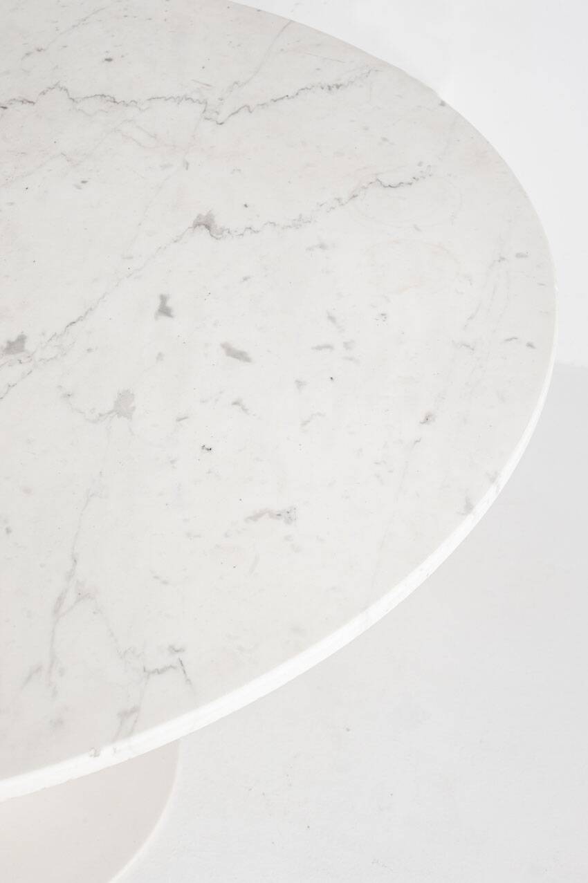 Vintage table with tulip base in white marble and Grosfillex base. France, 1960s