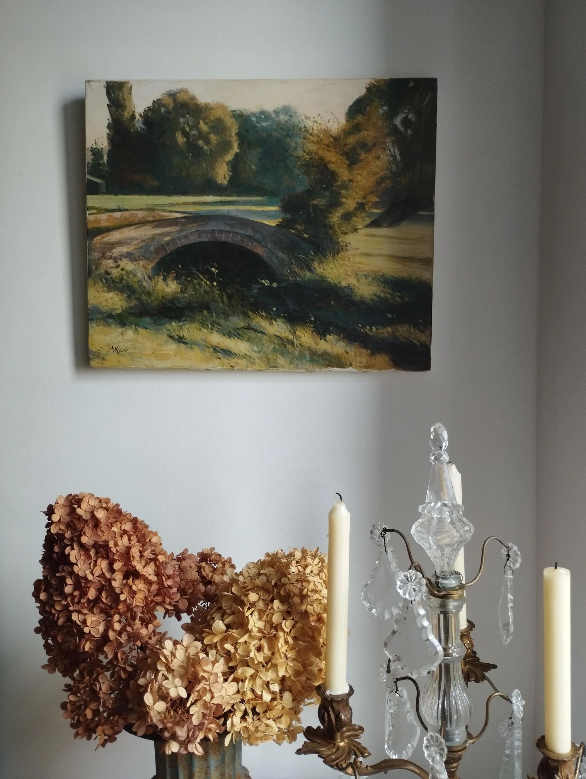 Old brick bridge in Normandy - Signed oil painting