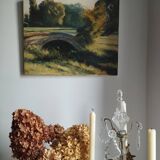 Old brick bridge in Normandy - Signed oil painting