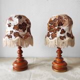 Paire de lampes vintage bois tourné