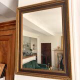 Golden Rectangular Wall Mirror Wood Louis XVI Style Acanthus Leaf Pearled