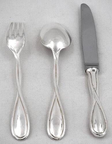 Christofle Galea, lot of 12 dessert pieces, forks, spoons, knives.