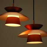 2 Danish pendant lights in copper and glass