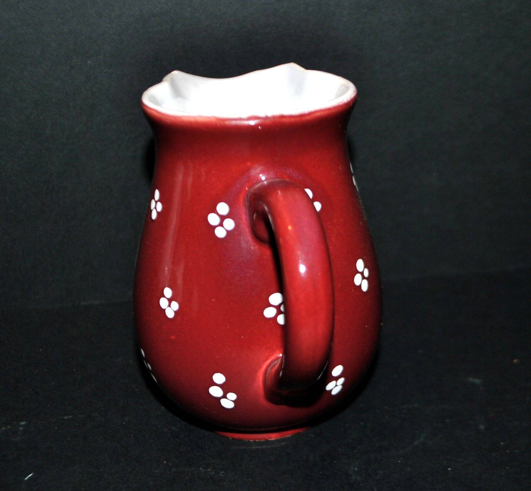 Vintage Elchinger pitcher in glazed ceramic with red polka dots