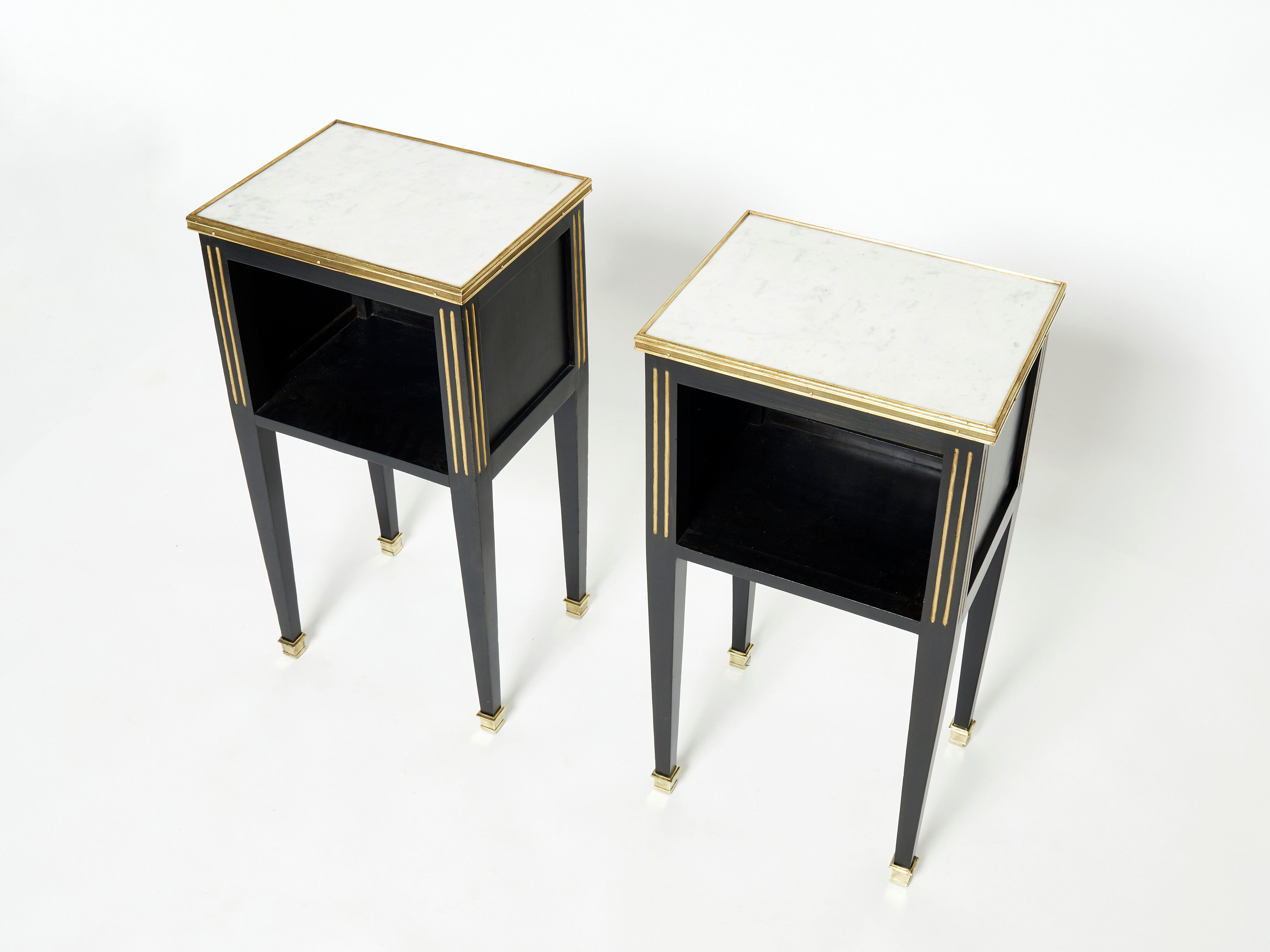 Pair of bedside tables brass brass marble House Jansen 1950