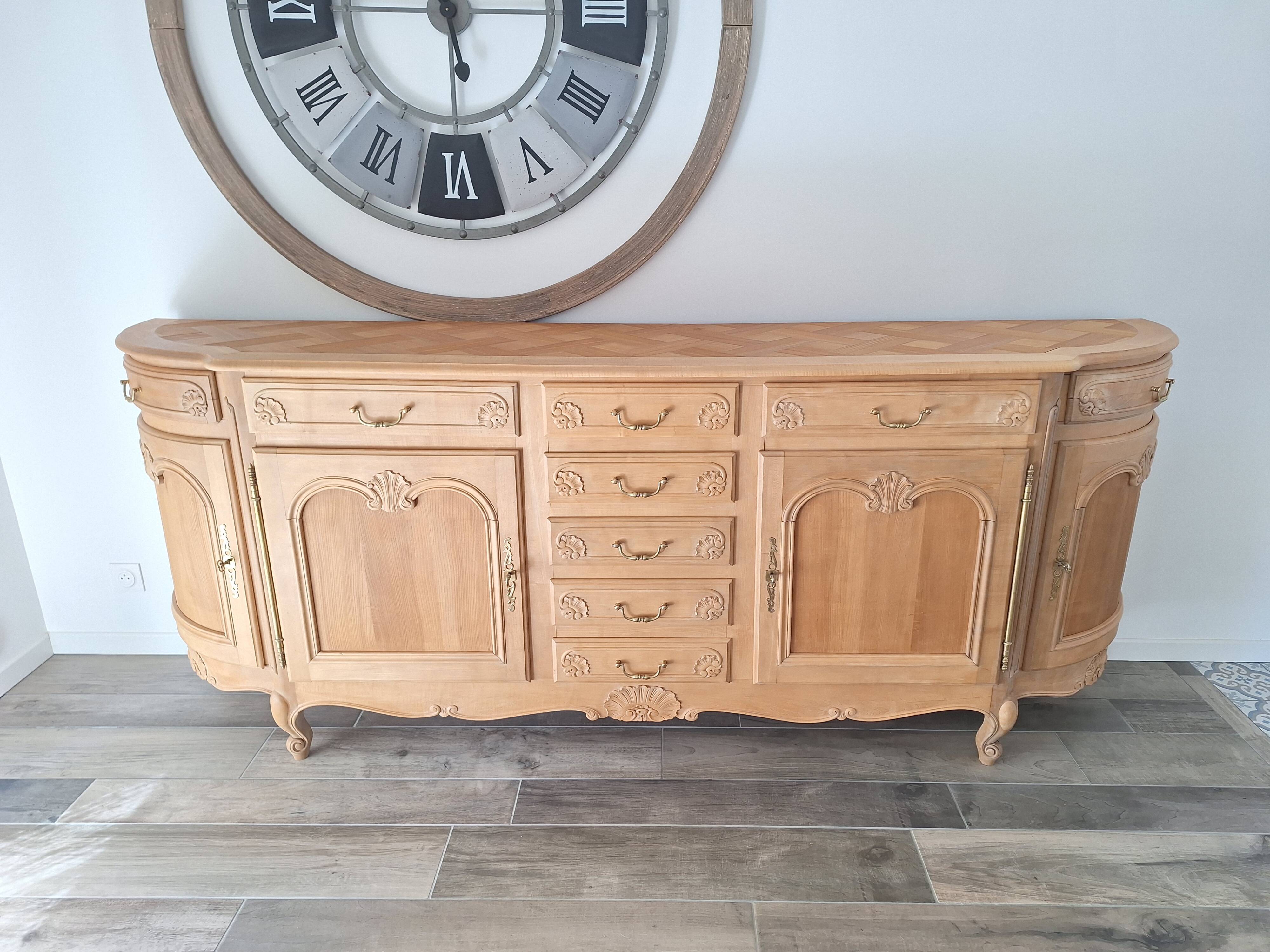 Low buffet in solid cherry wood renovated – Louis XV style – 250 cm