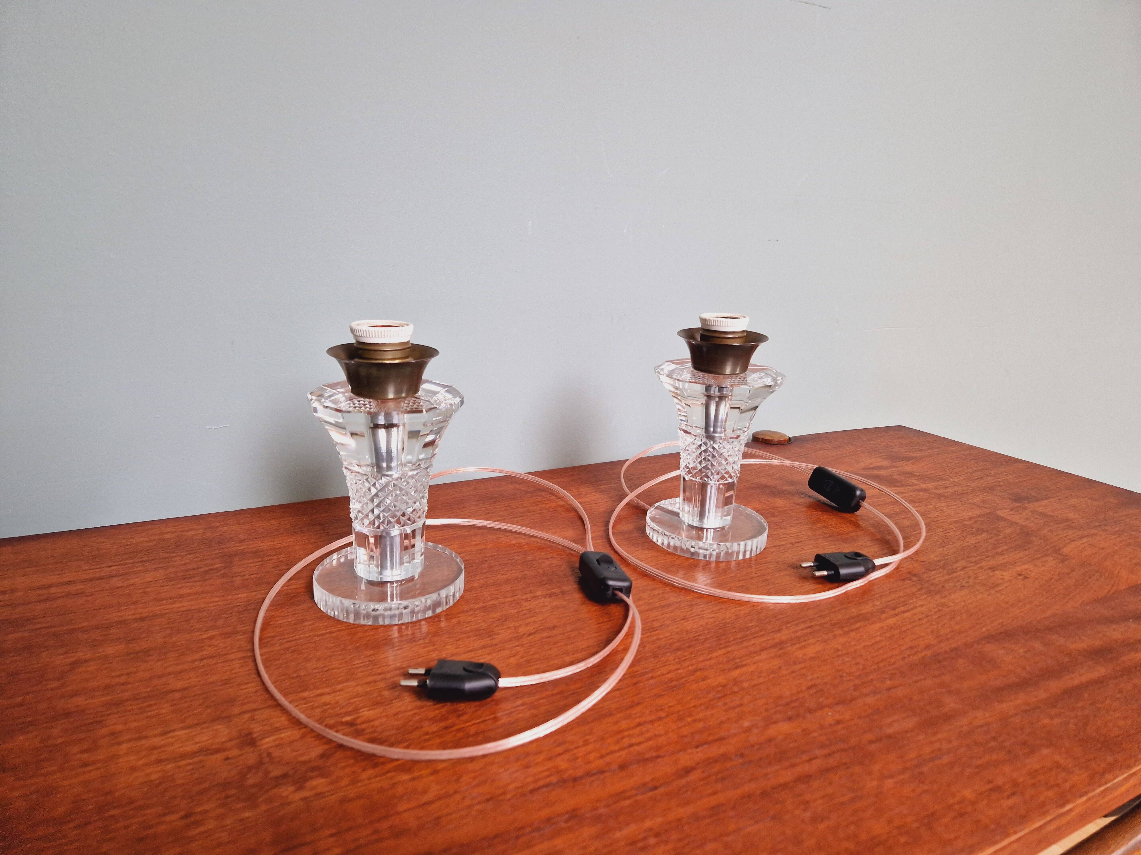 Pair of crystal lamps, Val Saint-Lambert (Belgium), 1930s