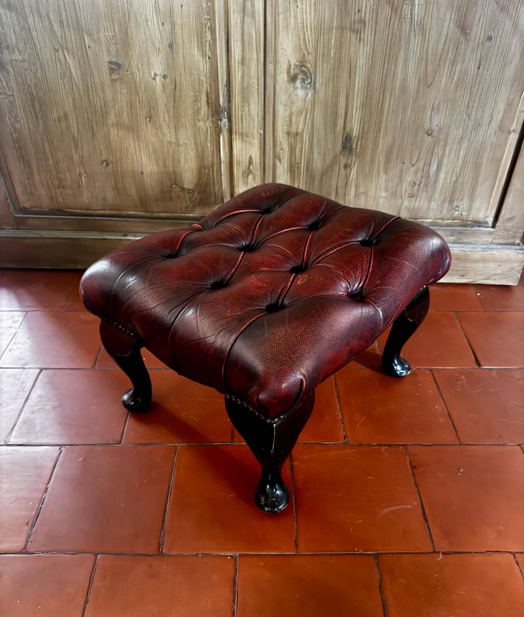 Vintage 1970s Chesterfield red leather footrest