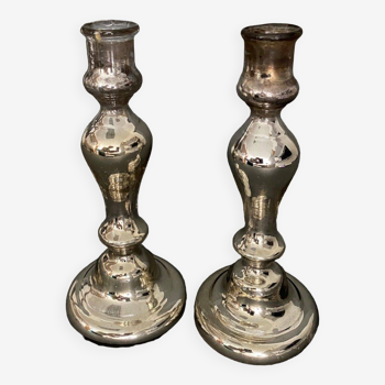 Pair of 19th century mercury blown glass candlesticks