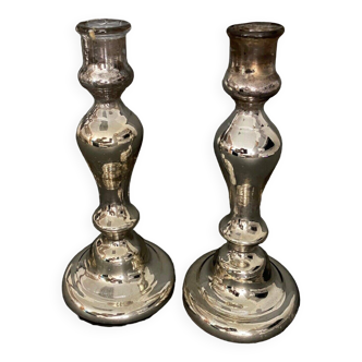 Pair of 19th century mercury blown glass candlesticks