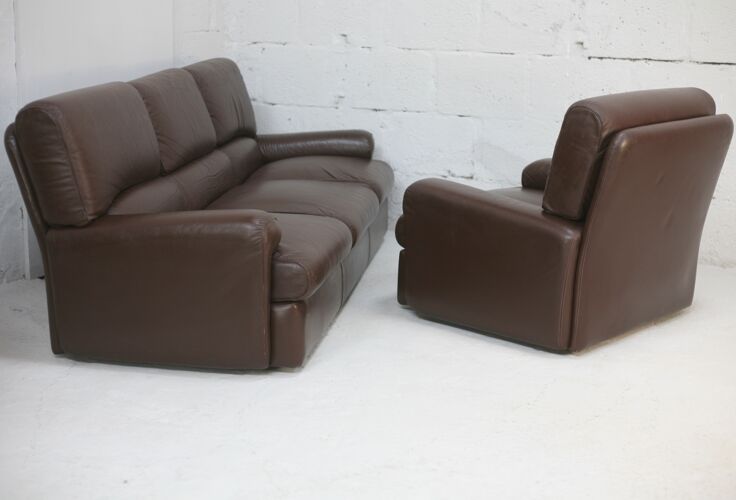 3-seater sofa and leather armchair, Steiner, France, circa 1970