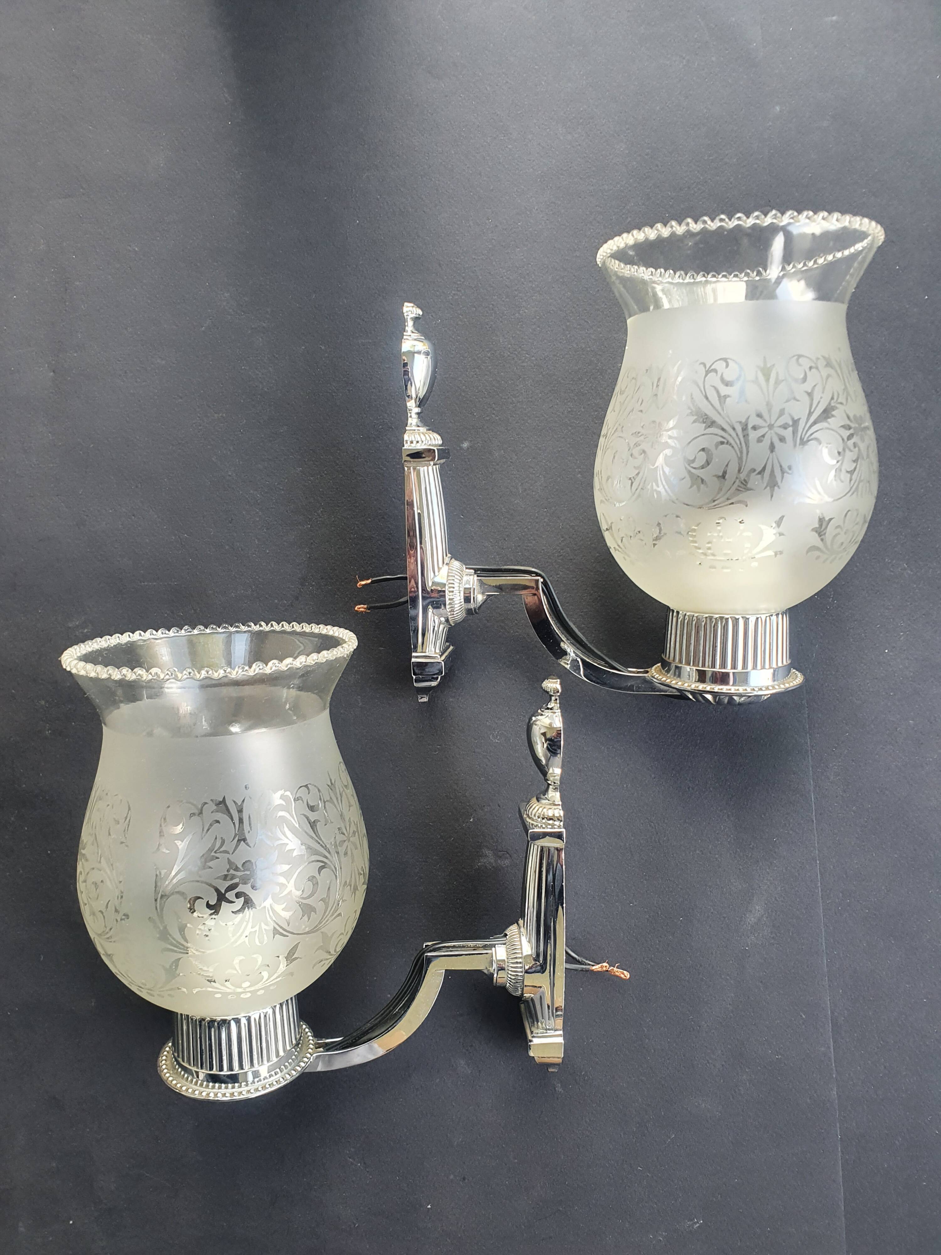 Pair of chrome wall sconces vintage bathroom