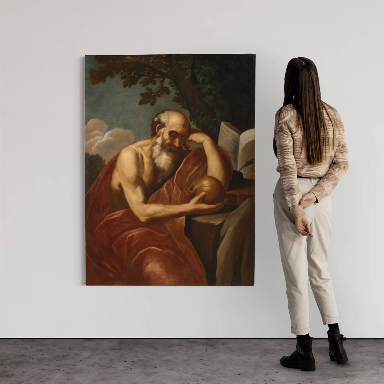 Great 17th century Italian painting, Saint Jerome in Meditation